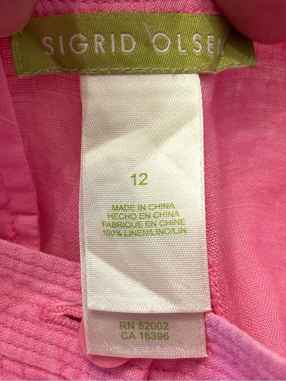 Sigrid Olsen Vtg 100% Linen Pink Floral Long Sleeve Top & Pants 2 PC Suit Set Lg
